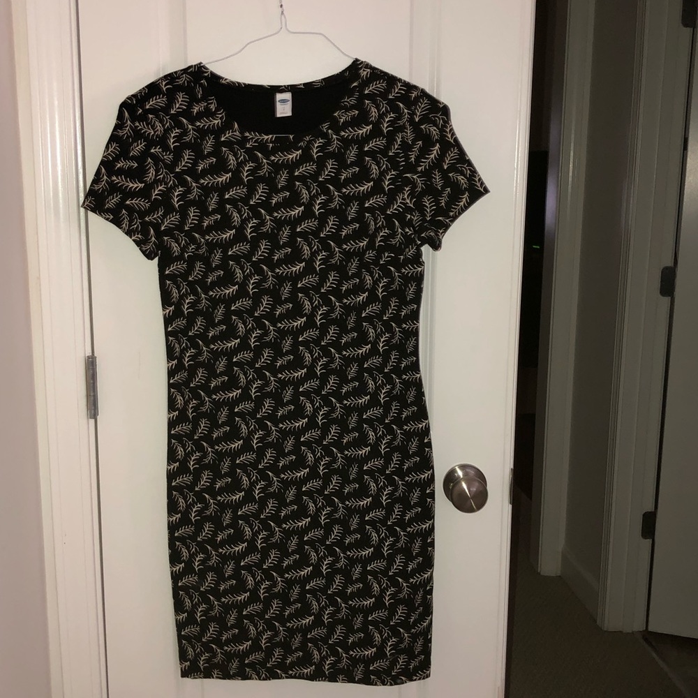Black T-shirt dress with white accents